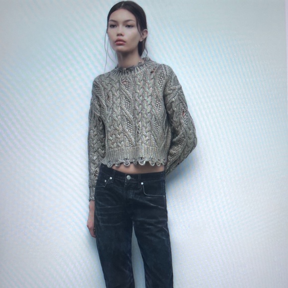 Zara Sweaters - ZARA CABLE KNIT METALLIC SWEATER